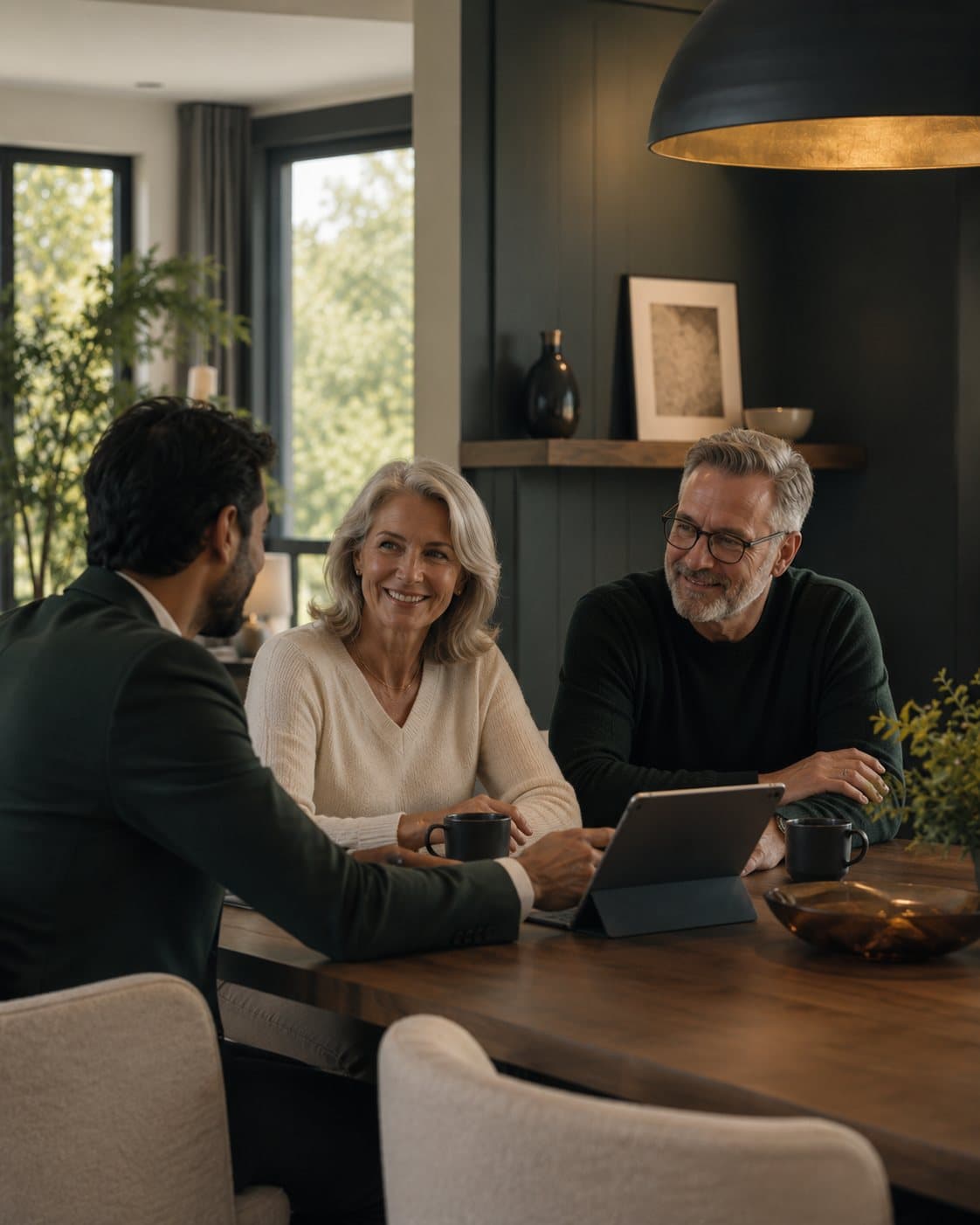 Rencontre entre un courtier hypothécaire et des clients autour d’une table