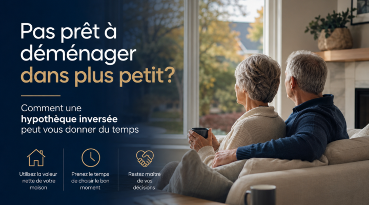 Couple de retraités réfléchissant à une hypothèque inversée avant de déménager dans une propriété plus petite au Québec