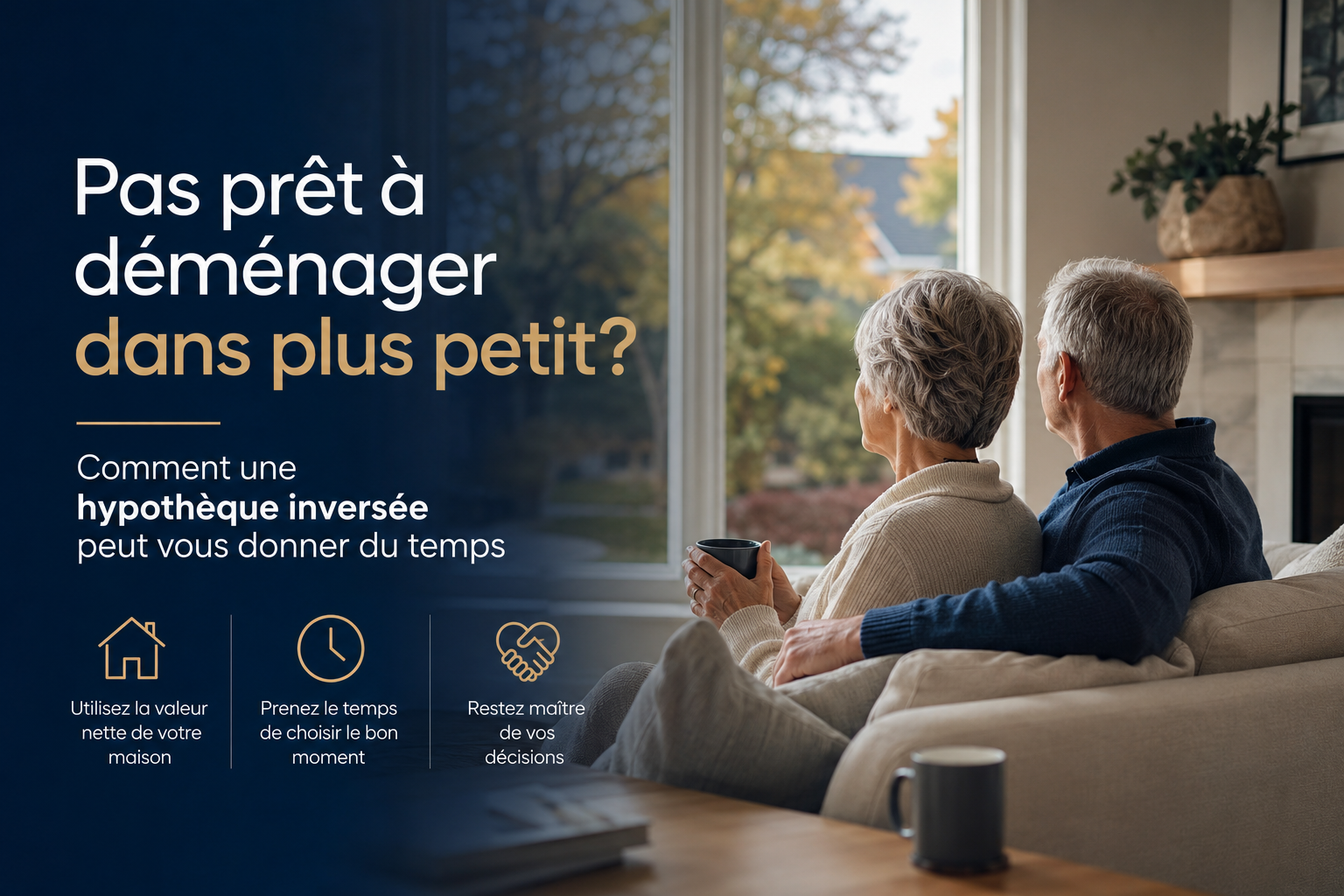 Couple de retraités réfléchissant à une hypothèque inversée avant de déménager dans une propriété plus petite au Québec